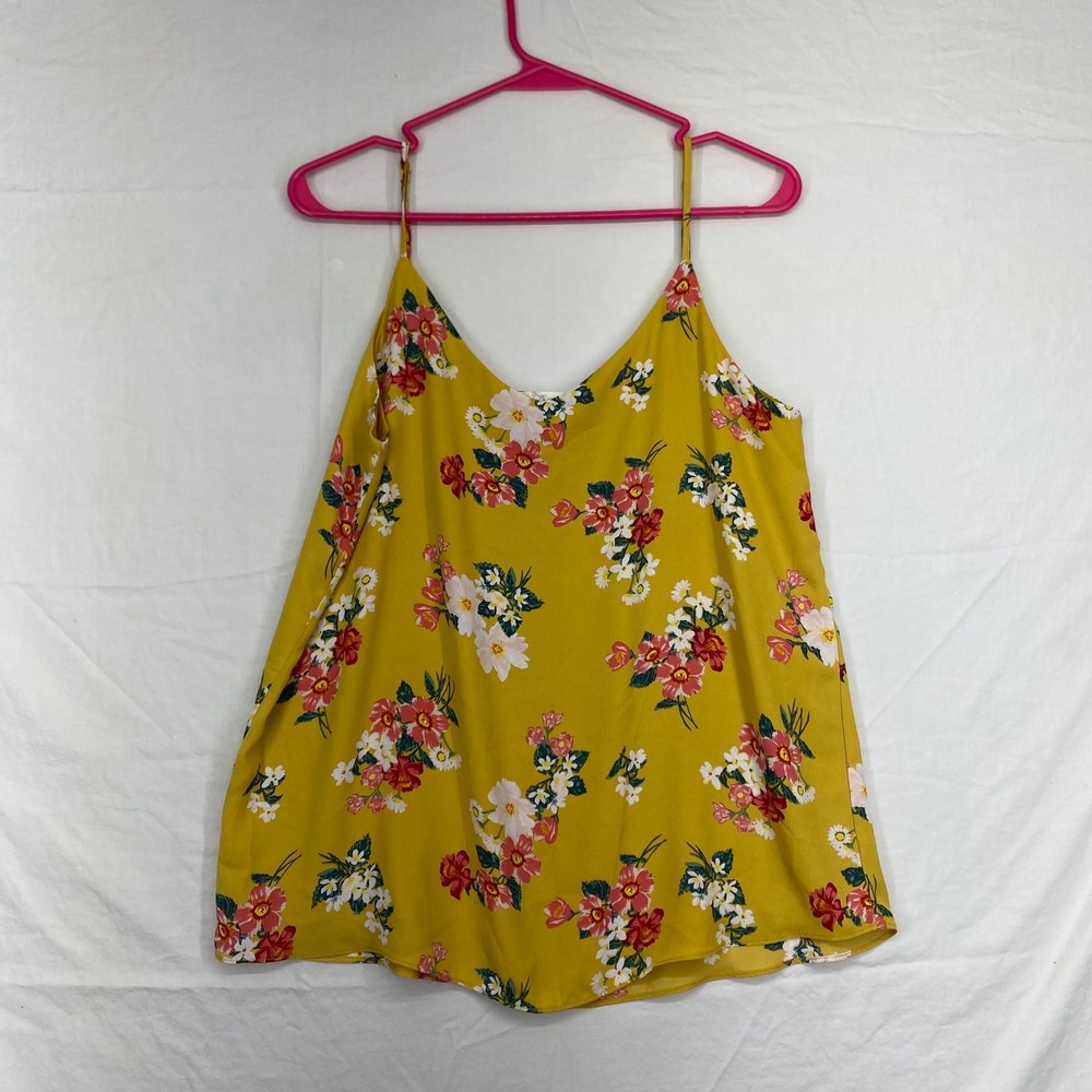 Pink Republic Mustard Yellow Floral V-Neck Camisole Adjustable Straps Large